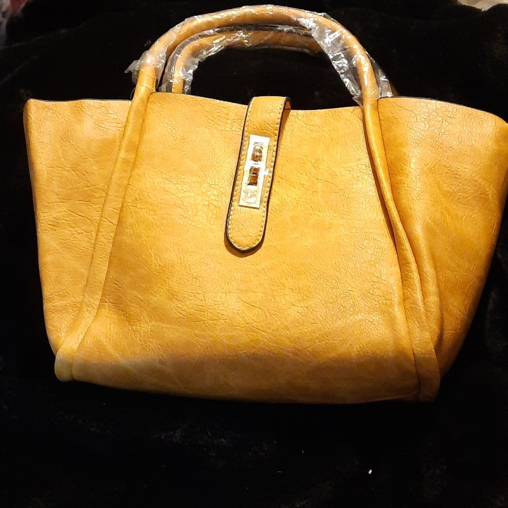 Classic Elegance Mustard Vegan Leather 2 Handbags